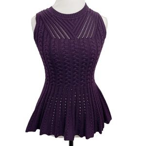 Cushnie et Ochs Rib Cable Knit Sweater XS Sleeveless Peplum Merino Wool Chunky